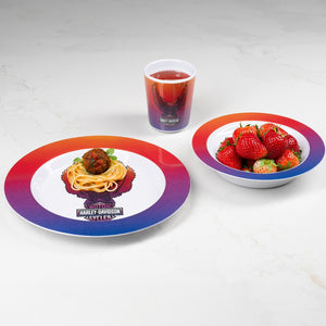Harley-Davidson Kids' Vivid Up-Winged Eagle Cup, Plate, & Bowl Durable Melamine Set, Colorful Ombre HDX-98679