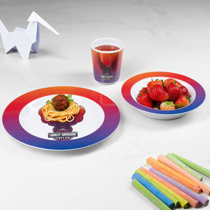 Harley-Davidson Kids' Vivid Up-Winged Eagle Cup, Plate, & Bowl Durable Melamine Set, Colorful Ombre HDX-98679