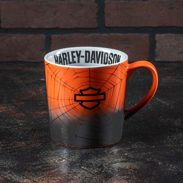 Harley-Davidson Halloween 2025 Open B&S Webbed Ceramic Mug, Orange/Black HDX-98686
