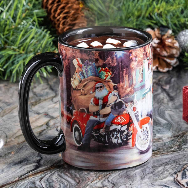 Harley-Davidson Holiday Biker Santa Full Wrap 15 oz. Christmas Ceramic Mug, Black HDX-98689