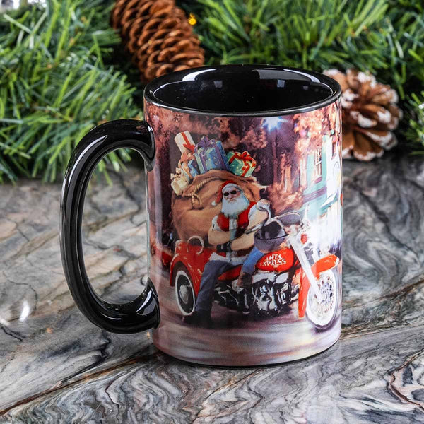 Harley-Davidson Holiday Biker Santa Full Wrap 15 oz. Christmas Ceramic Mug, Black HDX-98689