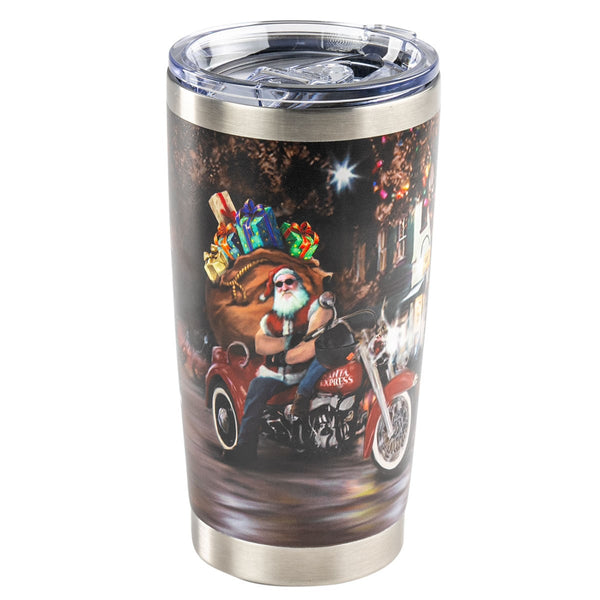 Harley-Davidson Holiday Biker Santa Double-Wall Stainless Steel 20 oz. Christmas Travel Tumbler, Santa Graphic HDX-98692