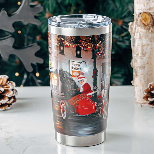 Harley-Davidson Holiday Biker Santa Double-Wall Stainless Steel 20 oz. Christmas Travel Tumbler, Santa Graphic HDX-98692