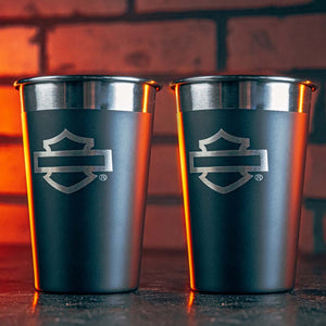 Harley-Davidson Open Bar & Shield Laser Etched Logo 18 oz. Stainless Steel Cups Set Of 2, Black HDX-98743
