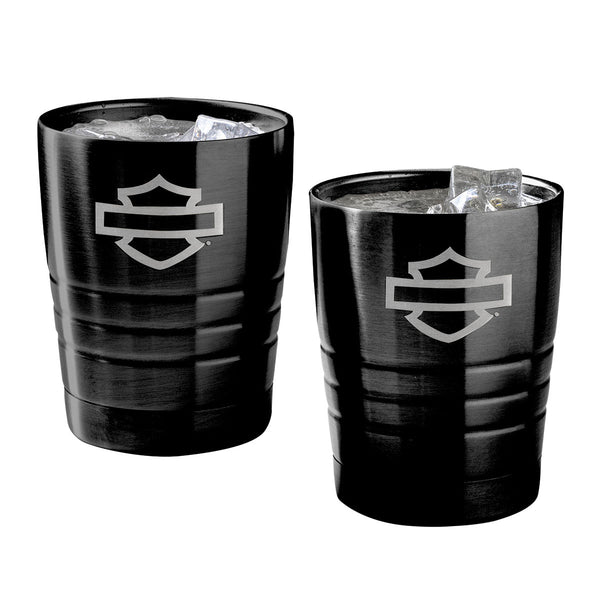 Harley-Davidson Open Bar & Shield Double Old Fashion Glass Set, Stainless Steel Black HDX-98749