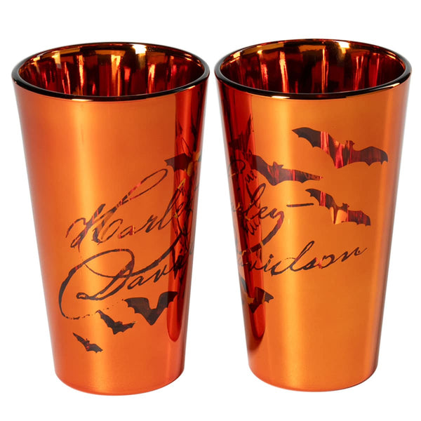 Harley-Davidson Halloween 2025 Scripted H-D W/ Bats Pint Glass Set, Orange HDX-98755