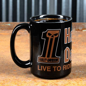 Harley-Davidson #1 Skull LTR-RTL 15 oz. Ceramic Mug, Black HDX-98762
