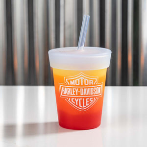 Harley-Davidson Kids' Bar & Shield Logo BPA-Free Silipint 8 oz. Staw Cup, Red/Orange Ombre HDX-98765