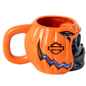 Harley-Davidson Halloween Skull O'Lantern Ceramic 16 oz. Coffee Mug, Black/Orange HDX-98769