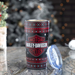 Harley-Davidson Christmas Holiday Sweater Pattern 20 oz. Stainless Steel Double-wall Travel Tumbler, Black/Red HDX-98774