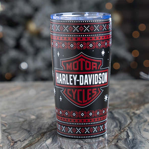 Harley-Davidson Christmas Holiday Sweater Pattern 20 oz. Stainless Steel Double-wall Travel Tumbler, Black/Red HDX-98774