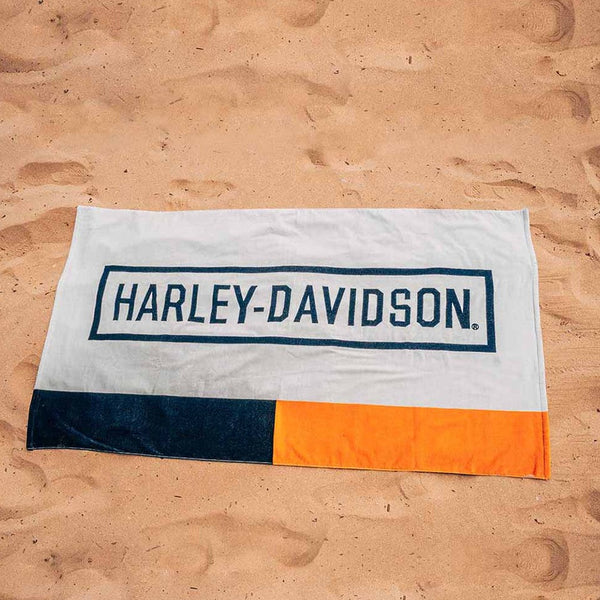 Harley-Davidson Retro Colorblock 68x36 Ultra-Absorbent Beach Towel, White/Black/Orange HDX-99252