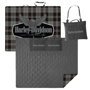Harley-Davidson Soft Folding Blanket w/ Carry Bag 67 x 55 Inches, Black/Gray HDX-99269