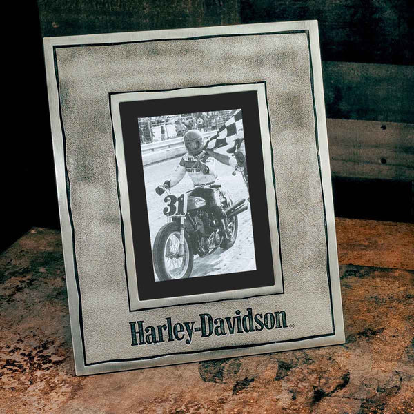 Harley-Davidson Distressed Accent Pewter Picture Frame Holds 4x6 & 5x7, Gray HDX-99271