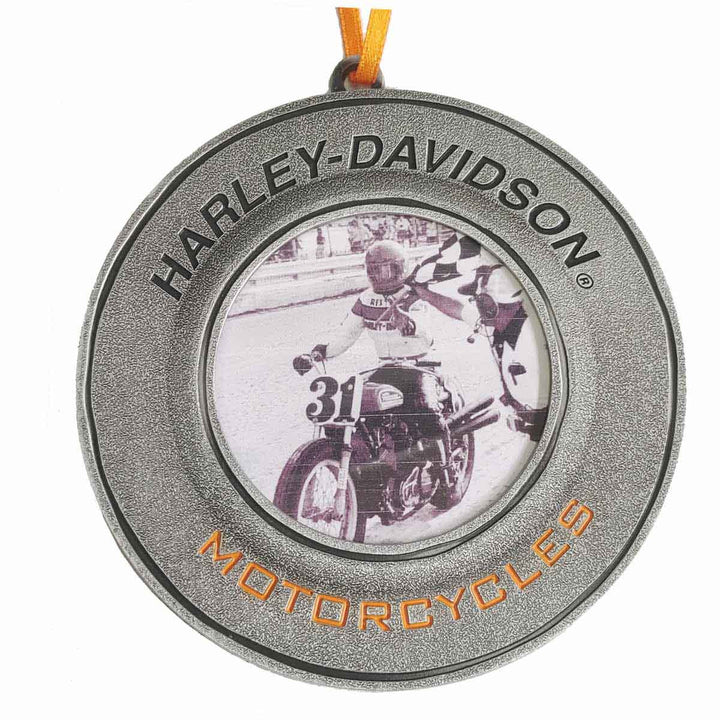 Harley-Davidson Mini Pewter Distressed  Picture Frame Ornament, Gray HDX-99276