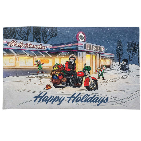 Harley-Davidson Holiday Biker Santa Rubber 30" x 18" Entry Mat, Happy Holidays HDX-99307