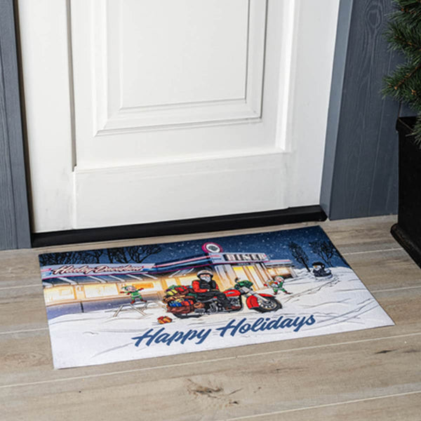 Harley-Davidson Holiday Biker Santa Rubber 30" x 18" Entry Mat, Happy Holidays HDX-99307