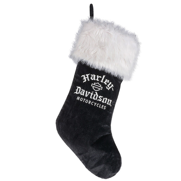 Harley-Davidson Holiday Velvet-Feel Old English Holiday Stocking, Black/White HDX-99308