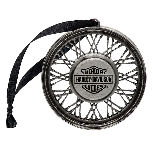 Harley-Davidson Holiday Engraved Bar & Shield Metal Wheel Ornament, Silver HDX-99313