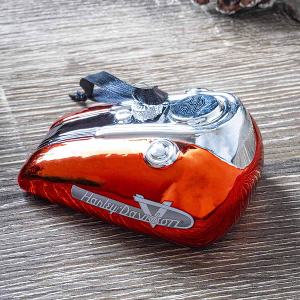 Harley-Davidson Holiday 3.5" x 2.7" Blown Glass 1955 Gas Tank Ornament, Orange HDX-99315