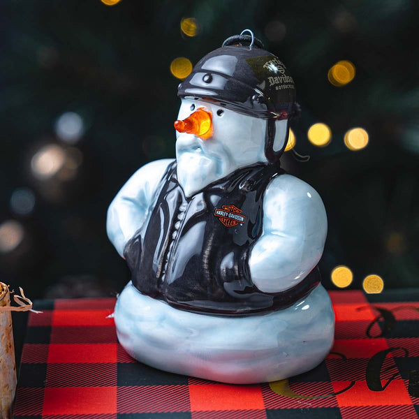 Harley-Davidson Holiday LED Lighting Ceramic 2.9" x 3.5" Biker Snowman, HDX-99318