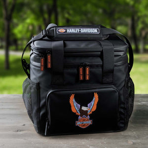 Harley-Davidson Vivid B&S Embossed Rubber Eagle 24-Can Capacity Leak Proof Soft Cooler, Black HDX-99326