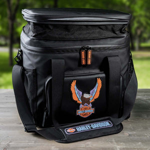 Harley-Davidson Vivid B&S Embossed Rubber Eagle 24-Can Capacity Leak Proof Soft Cooler, Black HDX-99326
