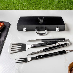 Harley-Davidson B&S Eagle Custom Black Wood Grill Tool Set, Black HDX-99335