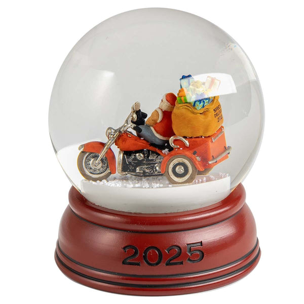 Harley-Davidson 2025 Dated Biker Santa Christmas 5.75" Glass Snowglobe, Red HDX-99346