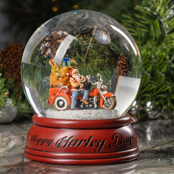 Harley-Davidson 2025 Dated Biker Santa Christmas 5.75" Glass Snowglobe, Red HDX-99346