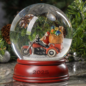 Harley-Davidson 2025 Dated Biker Santa Christmas 5.75" Glass Snowglobe, Red HDX-99346