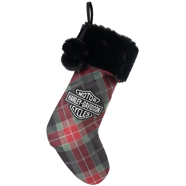 Harley-Davidson Holiday Faux Christmas Stocking, Red/Green Plaid HDX-99348