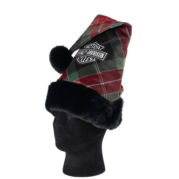 Harley-Davidson Holiday Faux Soft Santa Christmas Hat, Red/Green Plaid HDX-99349