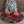 Decorative Christmas tree with red and black plaid presents and a matching tree skirt against a brick wall.