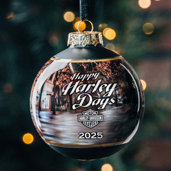 Harley-Davidson 2025 Dated Full Wrap Biker Santa 3" Glass Christmas Ornament Ball, Matte Black HDX-99355
