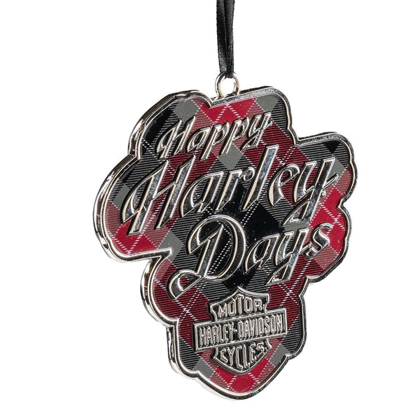 Harley-Davidson Holiday "Happy Harley Days" Pewter Christmas Ornament, Plaid Enamel HDX-99357