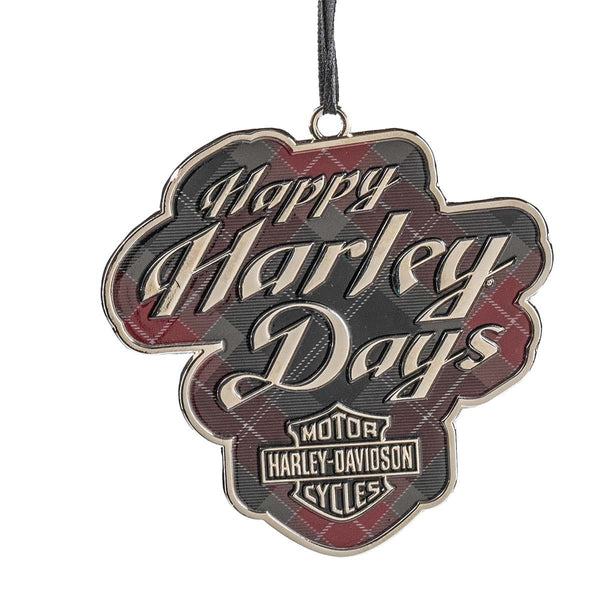 Harley-Davidson Holiday "Happy Harley Days" Pewter Christmas Ornament, Plaid Enamel HDX-99357