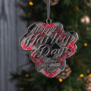 Harley-Davidson Holiday "Happy Harley Days" Pewter Christmas Ornament, Plaid Enamel HDX-99357