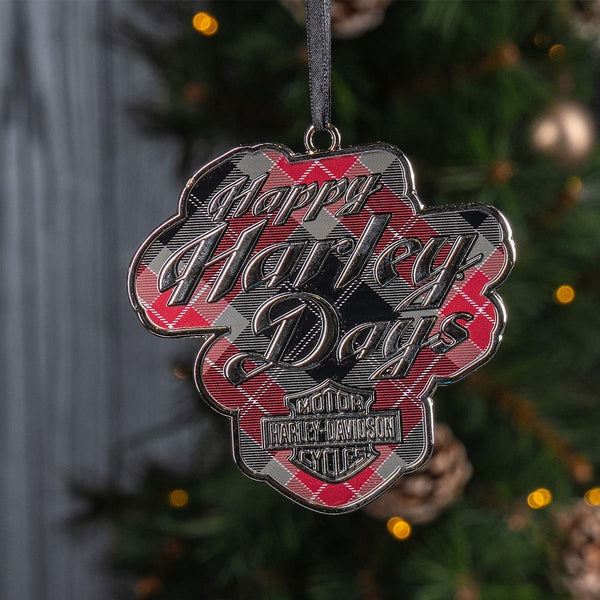 Harley-Davidson Holiday "Happy Harley Days" Pewter Christmas Ornament, Plaid Enamel HDX-99357