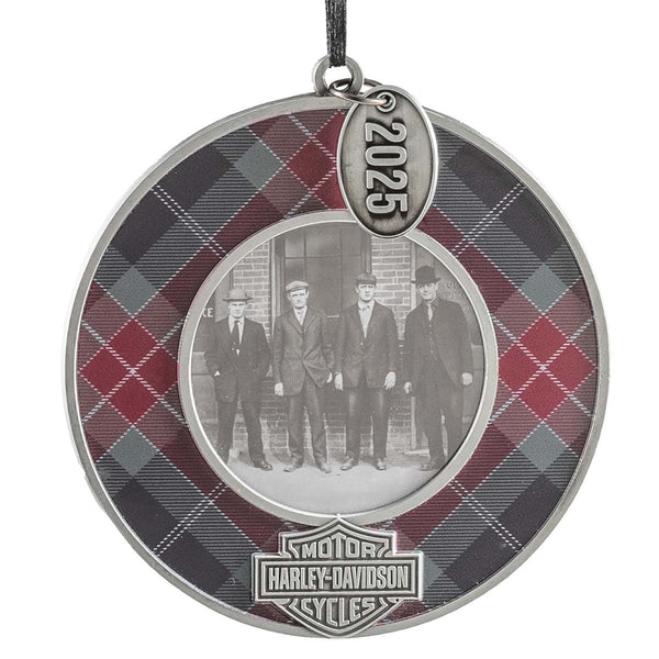 Harley-Davidson 2025 Dated Metal Enamel Filled 4" Picture Frame Christmas Ornament, Plaid HDX-99362