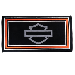 Harley-Davidson logo on a black background with orange border