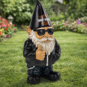 Harley-Davidson Custom Sculpted Polystone 11" x 4.75" Bearded Biker Ace Gnome, Black HDX-99392