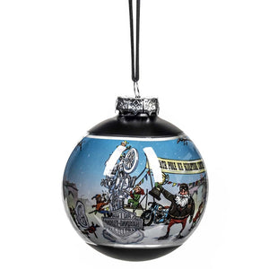 Harley-Davidson Christmas Dated 2026 Biker Santa Scene Glass Hanging Ball Ornament, Matte Black HDX-99409