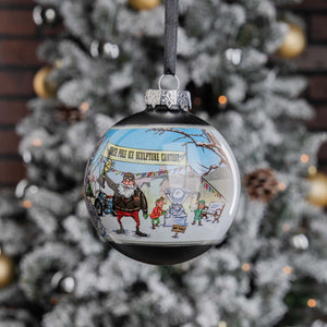 Harley-Davidson Christmas Dated 2026 Biker Santa Scene Glass Hanging Ball Ornament, Matte Black HDX-99409