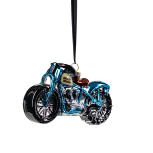 Harley-Davidson Christmas 1930s' Hillclimber Motorcycle Blown Glass Hanging Ornament, Blue HDX-99416