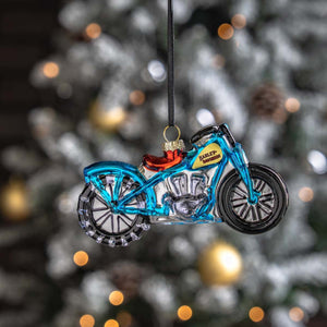 Harley-Davidson Christmas 1930s' Hillclimber Motorcycle Blown Glass Hanging Ornament, Blue HDX-99416
