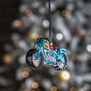 Harley-Davidson Christmas 1930s' Hillclimber Motorcycle Blown Glass Hanging Ornament, Blue HDX-99416