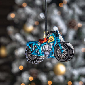Harley-Davidson Christmas 1930s' Hillclimber Motorcycle Blown Glass Hanging Ornament, Blue HDX-99416