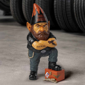 Harley-Davidson Custom Sculpted Polystone 11.5" x 5.5" Biker Mechanic "Mack" Gnome, Black HDX-99429