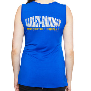 Harley-Davidson Women's Ride With Me Sleeveless Lace-up V-Neck Tank Top, Blue HT4807